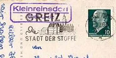 07989 Kleinreinsdorf über Greiz Landpoststempel o 1963 Auf AK Greiz