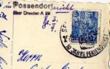 01720 Possendorf über Dresden A2 Landpoststempel o ca. 1955 auf AK Heringsdorf Usedom