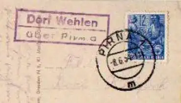 01829 Dorf Wehlen über Pirna Posthilfsstellenstempel o 08.06.1954 auf AK Amselfall