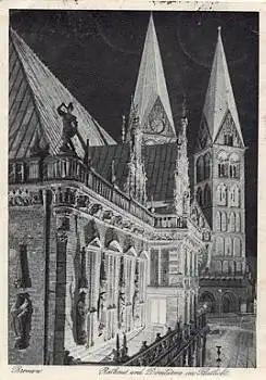 Bremen Rathaus und Domtürme im Flutlicht o 5.7.1937