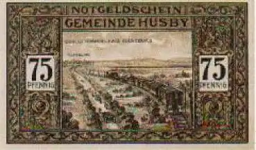 24975 Husby Städtenotgeld 75 Pfennige Schleichhandel Flensburg Eisenbahn 1921