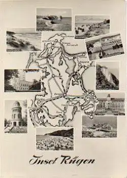 18550 Insel Rügen Landkarten-AK *ca. 1955