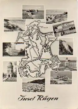 18550 Insel Rügen Landkarten Mehrbildkarte *ca. 1955