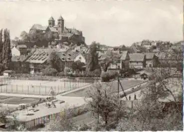 06484 Quedlinburg Wordgarten mit Schloss und Münzenberg Tennisplätze o ca. 1970