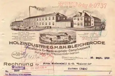 99752 Bleicherode Holzindustrie GmbH Briefkopf 1936