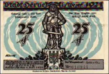 Herne Städtenotgeld Wert 25 Pfennige 1921