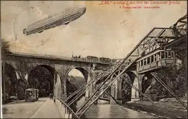 Barmen Wuppertal Zeppelin III Schwebebahn Straßenbahn Sonnborner Brücke o 12.11.1911