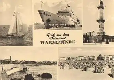 Warnemünde Leuchtturm Urlauberschiff Fritz Heckert o 9.7.1974