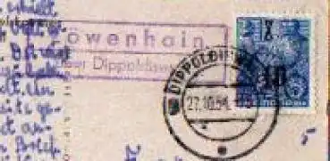01744 Löwenhain Landpoststempel Posthilfsstellenstempel o 27.10.1954 auf AK