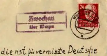 04808 Zwockau über Wurzen Landpoststempel Thallwitz o 18.2.1949 auf Umschlag