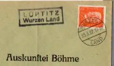 04808 Lüptitz, Landpoststempel, Posthilfsstellenstempel o 23.3.1932 auf Umschlag