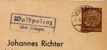 04821 Waldpolenz Landpoststempel Posthilfsstellenstempel o 17.4.1936 auf Umschlag