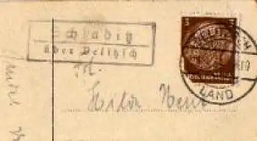 04509 Schladitz, Landpoststempel, Posthilfsstellenstempel o 29.9.1934 auf AK