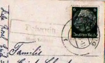 04703 Dobernitz Landpoststempel auf AK Schloß Mildenstein o 6.6.1936