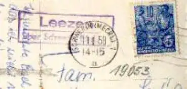 19053 Leezen Landpoststempel auf AK Schwerin o 11.1.1958