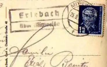 09648 Erlebach, Landpoststempel, Posthilfsstellenstempel, o 25.09.1953 auf AK