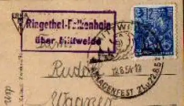 09648 Ringethal-Falkenhain über Mittweida Landpoststempel auf AK Zschopau-Talsperre o 12.8.1954