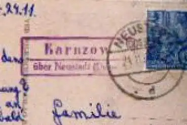 16866 Karnzow über Neustadt (Dosse) Landpoststempel Gensungsheim o 24.11.1956