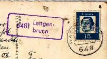 63637 Lettgenbrunn Landpoststempel auf AK Schloss Mespelbrunn o ca. 1960