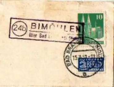 24576 Bimöhlen, Landpoststempel, Posthilfsstempel o 15.3.1951