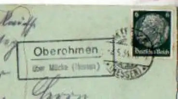 35325 Oberohmen Landpoststempel  o 2.5.1934 auf Geburtstagskarte Rosen  
