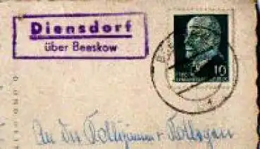 15864 Diensdorf Landpoststempel auf AK Bad Saarrow o ca. 1962