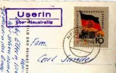 17237 Userin über Neustrelitz Landpoststempel auf AK Zierker See o 9.8.1961