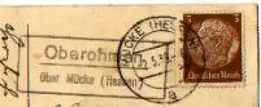 35325 Oberohmen über Mücke Landpoststempel o 2.5.1939 auf Rosenkarte