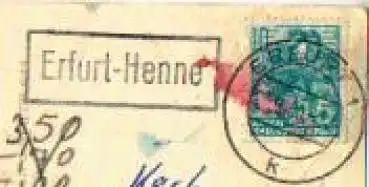 Erfurt Henne, Landpoststempel, Posthilfsstellenstempel o 21.3.1960