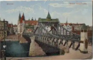 Bremen Grosse Weserbrücke, gebr. 23.12.1918 Bahnpost Hannover - ...., Zug Nr. 217