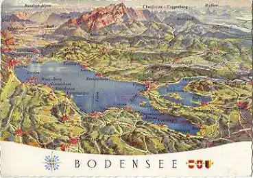 Bodensee, Landkartenansicht gebr. ca. 1970