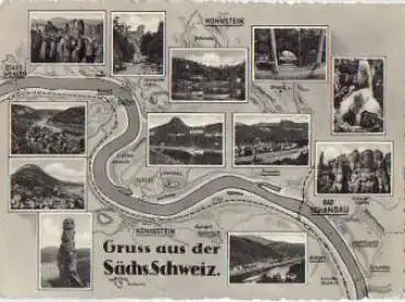 01824 Sächsische Schweiz Landkarten AK o ca. 1960