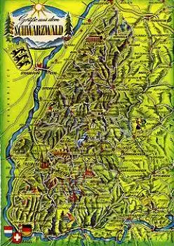 Schwarzwald Landkarten-AK gebr. ca. 1960