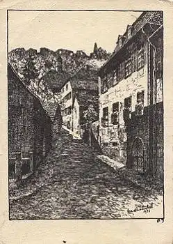 64678 Lindenfels Aufgang zur Burgruine Künstlerkarte Karl Winkel * ca. 1940