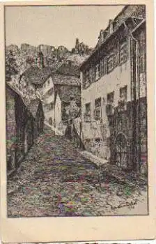 64678 Lindenfels Aufgang zur Burgruine Künstlerkarte Karl Winkel *ca. 1930