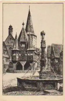 64720 Michelstadt, Marktplatz, Künstlerkarte Karl Winkel * ca. 1930