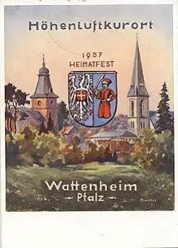 67319 Wattenheim mit Wappen Künstlerkarte Bohn * ca. 1955