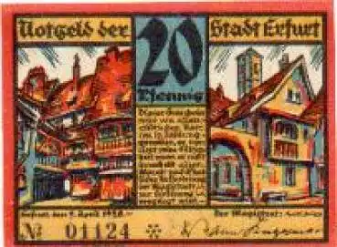 Erfurt Städtenotgeld 20 Pfennige Straßenansichten 1920