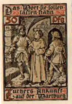 Eisenach, Städtenotgeld, Wert 50 Pfennige, Luthers Ankunft auf Wartburg, 1921