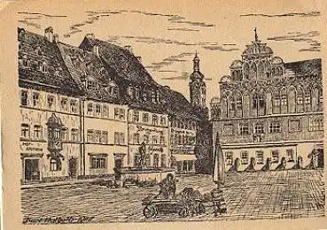 Weimar Marktplatz Künstlerkarte Kurt Halboth * ca. 1950