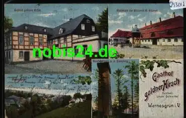 08237 Wernesgrün Gasthof Goldener Hirsch  o 16.9.1917 Bahnpost Wilkau - Wilzschhaus Zug Nr. 653