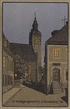 08289 Schneeberg St. Wolfgangskirche Künstlerkarte * ca. 1910