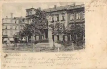 Zwickau Kaiser Wilhelmplatz (Bismarckdenkmal), o 09.03.1907 Bahnpost Dresden - Reichenbach, Zurg Nr. 1014,