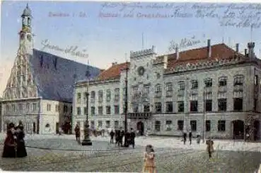 Zwickau Sachsen Rathaus und Gewandhaus o 16.1.1916