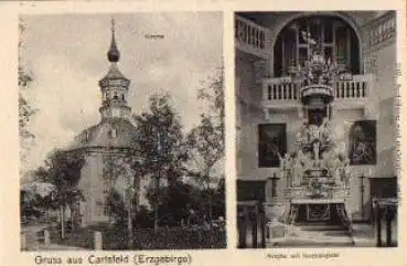 08325 Carlsfeld Kirche mit Innenansicht Orgel * ca. 1930