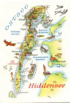 18565 Hiddensee Landkarte Künstlerkarte Hoppe * ca. 1970