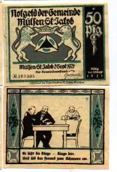 08132 Mülsen Städtenotgeld Wert 50 Pfennige  Nr. 7 Freundschaft Trinken1921