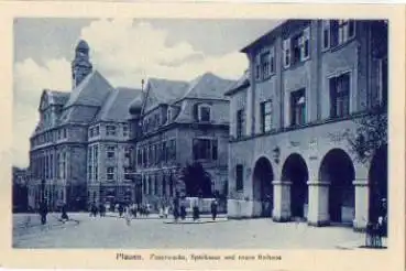 08520 Plauen Feuerwache Sparkasse neues Rathaus Feuerwehr * ca. 1920