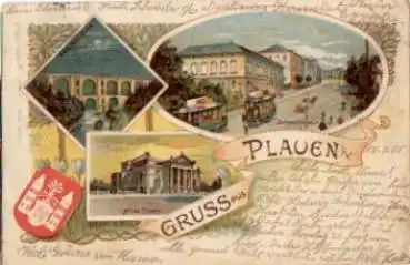 08529 Plauen Litho Theater Straßenbahn o 18.9.1903