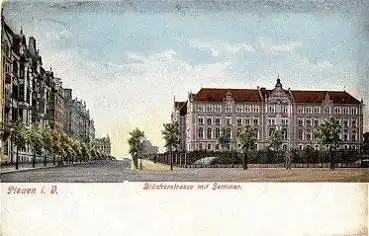 Plauen Vogtland Blücherstraße mit Seminar o 3.9.1910